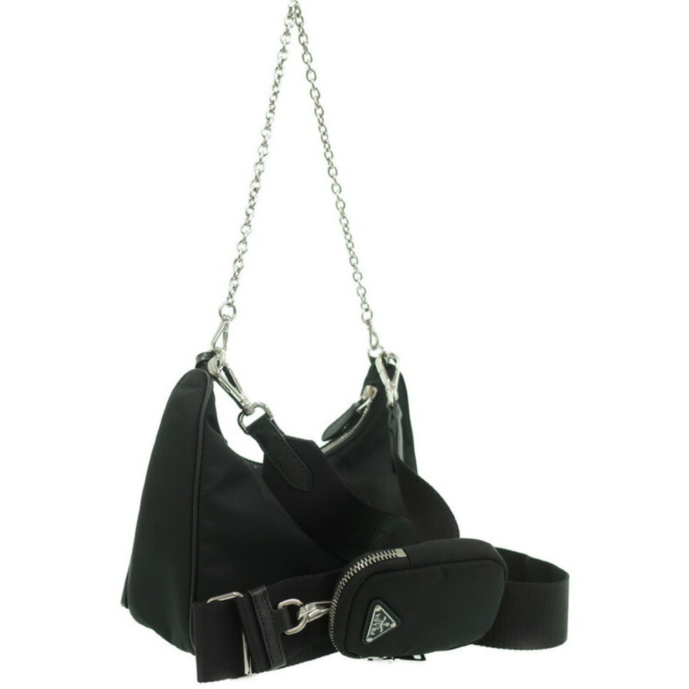 Prada Saffiano Bag Black Shoulder Chain Leather 2005 ReEdition